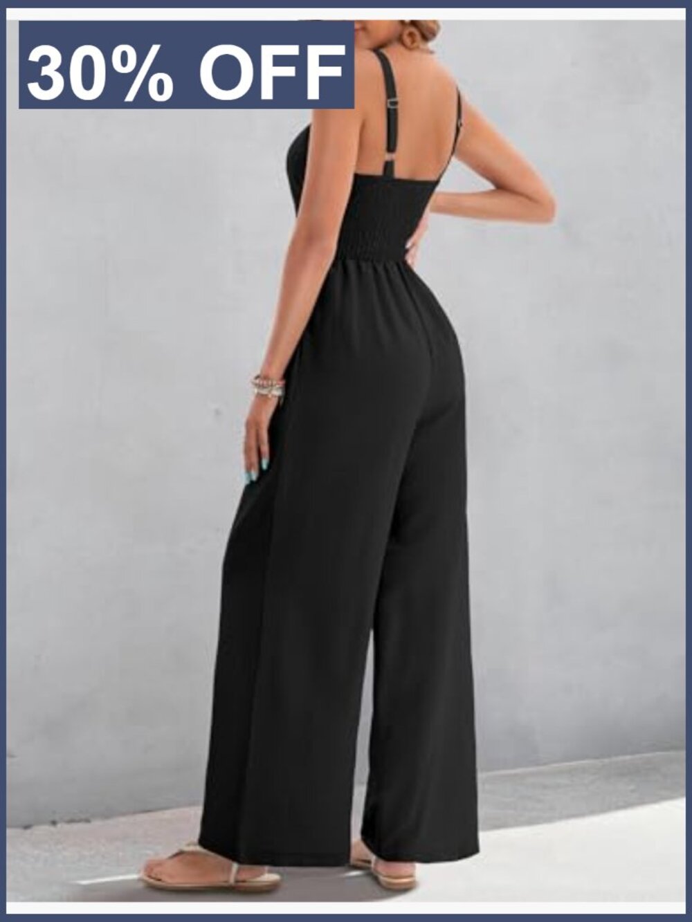 Dressy Sleeveless V Neck Wide Leg Jumpsuit with Pockets - Picture 3 of 7